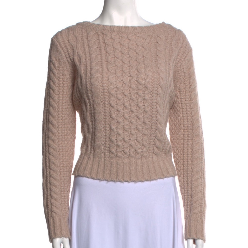 Jenni Kayne Tan Crewneck Cable Knit Sweater